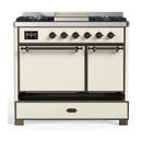 ILVE Majestic III 40-inch Dual Fuel Range with 5 Liquid Propane Burner, Griddle and Solid Door Electric Oven in Antique White with Burnished Trim (UMD40FQNR3AWBLP)