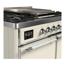 ILVE Majestic III 40-inch Dual Fuel Range with 6 Natural Gas Burner, Griddle and Solid Door Electric Oven in Antique White with Chrome Trim (UMD40FQNR3AWC)