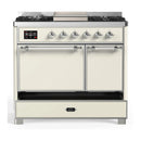 ILVE Majestic III 40-inch Dual Fuel Range with 5 Liquid Propane Burner, Griddle and Solid Door Electric Oven in Antique White with Chrome Trim (UMD40FQNR3AWCLP)