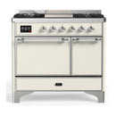 ILVE Majestic III 40-inch Dual Fuel Range with 5 Liquid Propane Burner, Griddle and Solid Door Electric Oven in Antique White with Chrome Trim (UMD40FQNR3AWCLP)