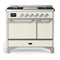 ILVE Majestic III 40-inch Dual Fuel Range with 6 Natural Gas Burner, Griddle and Solid Door Electric Oven in Antique White with Chrome Trim (UMD40FQNR3AWC)