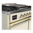 ILVE Majestic III 40-inch Dual Fuel Range with 5 Liquid Propane Burner, Griddle and Solid Door Electric Oven in Antique White with Brass Trim (UMD40FQNR3AWGLP)