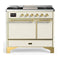 ILVE Majestic III 40-inch Dual Fuel Range with 5 Liquid Propane Burner, Griddle and Solid Door Electric Oven in Antique White with Brass Trim (UMD40FQNR3AWGLP)