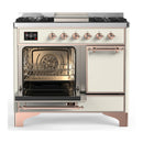 ILVE Majestic III 40-inch Dual Fuel Range with 6 Natural Gas Burner, Griddle and Solid Door Electric Oven in Antique White with Copper Trim (UMD40FQNR3AWP)