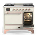 ILVE Majestic III 40-inch Dual Fuel Range with 6 Natural Gas Burner, Griddle and Solid Door Electric Oven in Antique White with Copper Trim (UMD40FQNR3AWP)