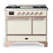 ILVE Majestic III 40-inch Dual Fuel Range with 6 Natural Gas Burner, Griddle and Solid Door Electric Oven in Antique White with Copper Trim (UMD40FQNR3AWP)