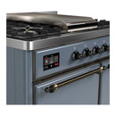 ILVE Majestic III 40-inch Dual Fuel Range with 5 Liquid Propane Burner, Griddle and Solid Door Electric Oven in Blue Grey with Burnished Trim (UMD40FQNR3BGBLP)