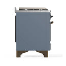 ILVE Majestic III 40-inch Dual Fuel Range with 5 Liquid Propane Burner, Griddle and Solid Door Electric Oven in Blue Grey with Burnished Trim (UMD40FQNR3BGBLP)