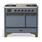 ILVE Majestic III 40-inch Dual Fuel Range with 6 Natural Gas Burner, Griddle and Solid Door Electric Oven in Blue Grey with Burnished Trim (UMD40FQNR3BGB)