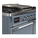 ILVE Majestic III 40-inch Dual Fuel Range with 5 Liquid Propane Burner, Griddle and Solid Door Electric Oven in Blue Grey with Chrome Trim (UMD40FQNR3BGCLP)