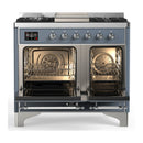ILVE Majestic III 40-inch Dual Fuel Range with 5 Liquid Propane Burner, Griddle and Solid Door Electric Oven in Blue Grey with Chrome Trim (UMD40FQNR3BGCLP)
