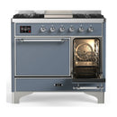ILVE Majestic III 40-inch Dual Fuel Range with 5 Liquid Propane Burner, Griddle and Solid Door Electric Oven in Blue Grey with Chrome Trim (UMD40FQNR3BGCLP)