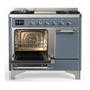 ILVE Majestic III 40-inch Dual Fuel Range with 6 Natural Gas Burner, Griddle and Solid Door Electric Oven in Blue Grey with Chrome Trim (UMD40FQNR3BGC)