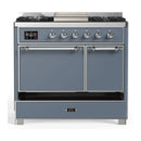 ILVE Majestic III 40-inch Dual Fuel Range with 6 Natural Gas Burner, Griddle and Solid Door Electric Oven in Blue Grey with Chrome Trim (UMD40FQNR3BGC)