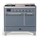 ILVE Majestic III 40-inch Dual Fuel Range with 5 Liquid Propane Burner, Griddle and Solid Door Electric Oven in Blue Grey with Chrome Trim (UMD40FQNR3BGCLP)