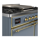 ILVE Majestic III 40-inch Dual Fuel Range with 6 Natural Gas Burner, Griddle and Solid Door Electric Oven in Blue Grey with Brass Trim (UMD40FQNR3BGG)