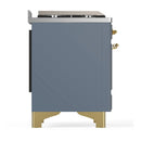 ILVE Majestic III 40-inch Dual Fuel Range with 6 Natural Gas Burner, Griddle and Solid Door Electric Oven in Blue Grey with Brass Trim (UMD40FQNR3BGG)