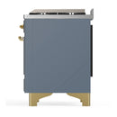 ILVE Majestic III 40-inch Dual Fuel Range with 6 Natural Gas Burner, Griddle and Solid Door Electric Oven in Blue Grey with Brass Trim (UMD40FQNR3BGG)