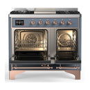 ILVE Majestic III 40-inch Dual Fuel Range with 5 Liquid Propane Burner, Griddle and Solid Door Electric Oven in Blue Grey with Copper Trim (UMD40FQNR3BGPLP)