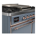 ILVE Majestic III 40-inch Dual Fuel Range with 6 Natural Gas Burner, Griddle and Solid Door Electric Oven in Blue Grey with Copper Trim (UMD40FQNR3BGP)