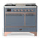 ILVE Majestic III 40-inch Dual Fuel Range with 5 Liquid Propane Burner, Griddle and Solid Door Electric Oven in Blue Grey with Copper Trim (UMD40FQNR3BGPLP)