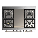 ILVE Majestic III 40-inch Dual Fuel Range with 6 Natural Gas Burner, Griddle and Solid Door Electric Oven in Glossy Black with Burnished Trim (UMD40FQNR3BKB)