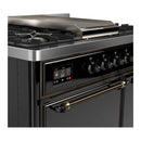 ILVE Majestic III 40-inch Dual Fuel Range with 6 Natural Gas Burner, Griddle and Solid Door Electric Oven in Glossy Black with Burnished Trim (UMD40FQNR3BKB)