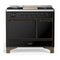 ILVE Majestic III 40-inch Dual Fuel Range with 6 Natural Gas Burner, Griddle and Solid Door Electric Oven in Glossy Black with Burnished Trim (UMD40FQNR3BKB)