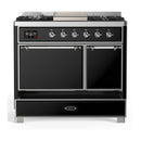 ILVE Majestic III 40-inch Dual Fuel Range with 6 Natural Gas Burner, Griddle and Solid Door Electric Oven in Glossy Black with Chrome Trim (UMD40FQNR3BKC)