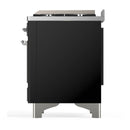 ILVE Majestic III 40-inch Dual Fuel Range with 6 Natural Gas Burner, Griddle and Solid Door Electric Oven in Glossy Black with Chrome Trim (UMD40FQNR3BKC)