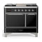 ILVE Majestic III 40-inch Dual Fuel Range with 6 Natural Gas Burner, Griddle and Solid Door Electric Oven in Glossy Black with Chrome Trim (UMD40FQNR3BKC)