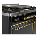 ILVE Majestic III 40-inch Dual Fuel Range with 5 Liquid Propane Burner, Griddle and Solid Door Electric Oven in Glossy Black with Brass Trim (UMD40FQNR3BKGLP)