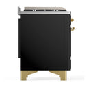ILVE Majestic III 40-inch Dual Fuel Range with 5 Liquid Propane Burner, Griddle and Solid Door Electric Oven in Glossy Black with Brass Trim (UMD40FQNR3BKGLP)