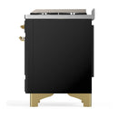 ILVE Majestic III 40-inch Dual Fuel Range with 5 Liquid Propane Burner, Griddle and Solid Door Electric Oven in Glossy Black with Brass Trim (UMD40FQNR3BKGLP)