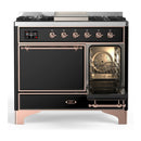 ILVE Majestic III 40-inch Dual Fuel Range with 5 Liquid Propane Burner, Griddle and Solid Door Electric Oven in Glossy Black with Copper Trim (UMD40FQNR3BKPLP)