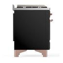 ILVE Majestic III 40-inch Dual Fuel Range with 5 Liquid Propane Burner, Griddle and Solid Door Electric Oven in Glossy Black with Copper Trim (UMD40FQNR3BKPLP)