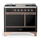 ILVE Majestic III 40-inch Dual Fuel Range with 5 Liquid Propane Burner, Griddle and Solid Door Electric Oven in Glossy Black with Copper Trim (UMD40FQNR3BKPLP)