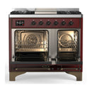 ILVE Majestic III 40-inch Dual Fuel Range with 5 Liquid Propane Burner, Griddle and Solid Door Electric Oven in Burgundy with Burnished Trim (UMD40FQNR3BUBLP)