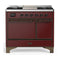 ILVE Majestic III 40-inch Dual Fuel Range with 6 Natural Gas Burner, Griddle and Solid Door Electric Oven in Burgundy with Burnished Trim (UMD40FQNR3BUB)