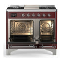 ILVE Majestic III 40-inch Dual Fuel Range with 5 Liquid Propane Burner, Griddle and Solid Door Electric Oven in Burgundy with Chrome Trim (UMD40FQNR3BUCLP)