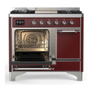 ILVE Majestic III 40-inch Dual Fuel Range with 5 Liquid Propane Burner, Griddle and Solid Door Electric Oven in Burgundy with Chrome Trim (UMD40FQNR3BUCLP)