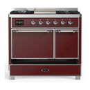 ILVE Majestic III 40-inch Dual Fuel Range with 5 Liquid Propane Burner, Griddle and Solid Door Electric Oven in Burgundy with Chrome Trim (UMD40FQNR3BUCLP)