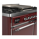 ILVE Majestic III 40-inch Dual Fuel Range with 5 Liquid Propane Burner, Griddle and Solid Door Electric Oven in Burgundy with Chrome Trim (UMD40FQNR3BUCLP)