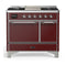 ILVE Majestic III 40-inch Dual Fuel Range with 6 Natural Gas Burner, Griddle and Solid Door Electric Oven in Burgundy with Chrome Trim (UMD40FQNR3BUC)