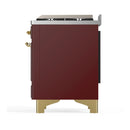 ILVE Majestic III 40-inch Dual Fuel Range with 6 Natural Gas Burner, Griddle and Solid Door Electric Oven in Burgundy with Brass Trim (UMD40FQNR3BUG)