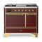 ILVE Majestic III 40-inch Dual Fuel Range with 6 Natural Gas Burner, Griddle and Solid Door Electric Oven in Burgundy with Brass Trim (UMD40FQNR3BUG)