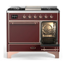 ILVE Majestic III 40-inch Dual Fuel Range with 6 Natural Gas Burner, Griddle and Solid Door Electric Oven in Burgundy with Copper Trim (UMD40FQNR3BUP)