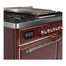 ILVE Majestic III 40-inch Dual Fuel Range with 6 Natural Gas Burner, Griddle and Solid Door Electric Oven in Burgundy with Copper Trim (UMD40FQNR3BUP)