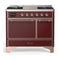 ILVE Majestic III 40-inch Dual Fuel Range with 5 Liquid Propane Burner, Griddle and Solid Door Electric Oven in Burgundy with Copper Trim (UMD40FQNR3BUPLP)