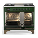 ILVE Majestic III 40-inch Dual Fuel Range with 5 Liquid Propane Burner, Griddle and Solid Door Electric Oven in Emerald Green with Burnished Trim (UMD40FQNR3EGBLP)